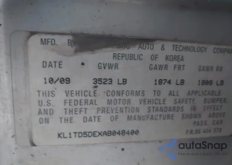 2010 Chevrolet Aveo Lt from USA, damaged, VIN KL1TD5DEXAB048400